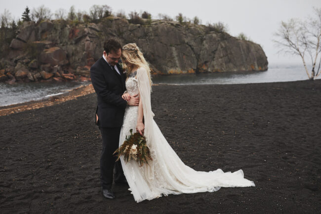 north shore micro wedding at black beach silver bay MN elopement photo by Cordelia Haugen